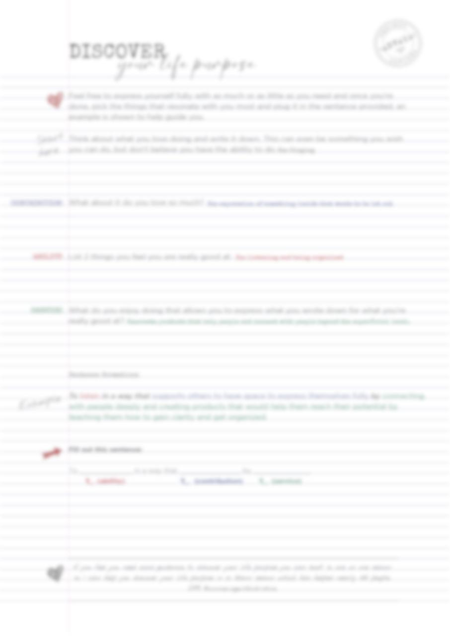 Life purpose worksheet